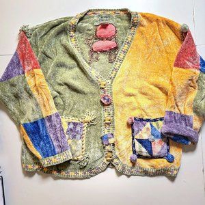 Vintage 90's Sweater Emroidery Funky Colors Special Touches Cardigan
